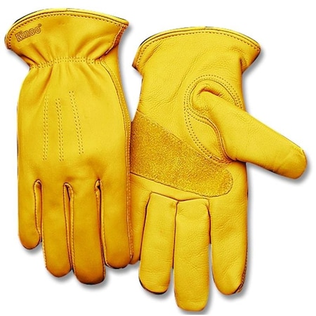 PremiumGrade Driver Gloves, Men's, M, 11 In L, Keystone Thumb, EasyOn Cuff, Cowhide Leather, Gold